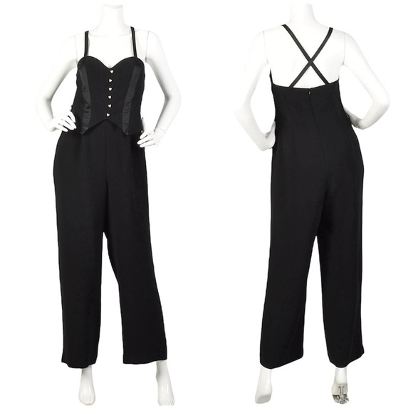 Alberto Makali Jumpsuit Black Tuxedo Sleeveless Racerback Vintage 80s Size 2 - Picture 3 of 8